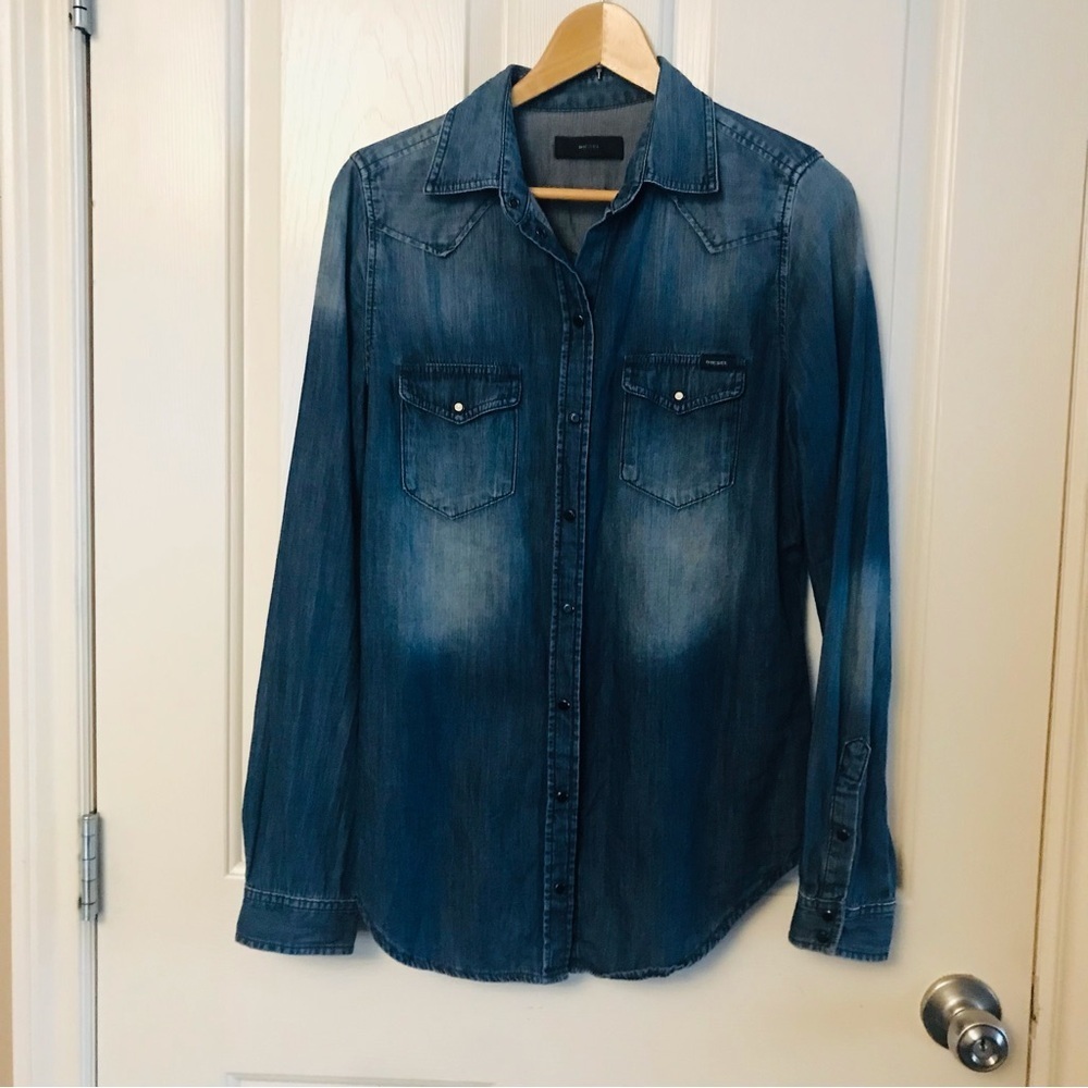 Diesel Denim Shirt Women’s Darkwash Snap Button Closure Size Small